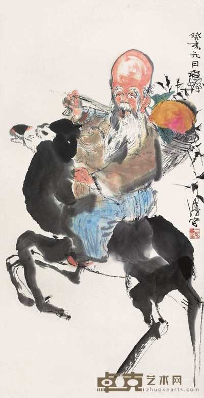 程十发 1983年作 寿星 立轴 88×46cm
